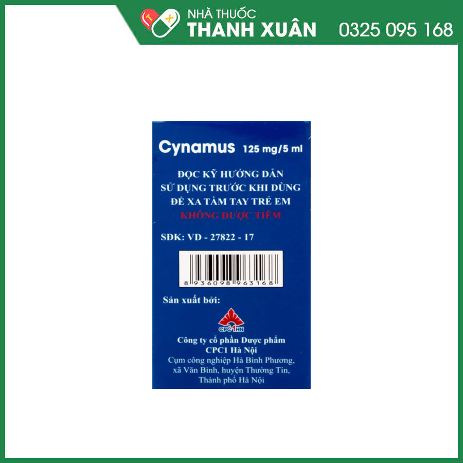 Cynamus 125mg/5ml điều trị ho có đờm, tăng tiết nhiều đờm và nhầy nhớt trong đường hô hấp trên